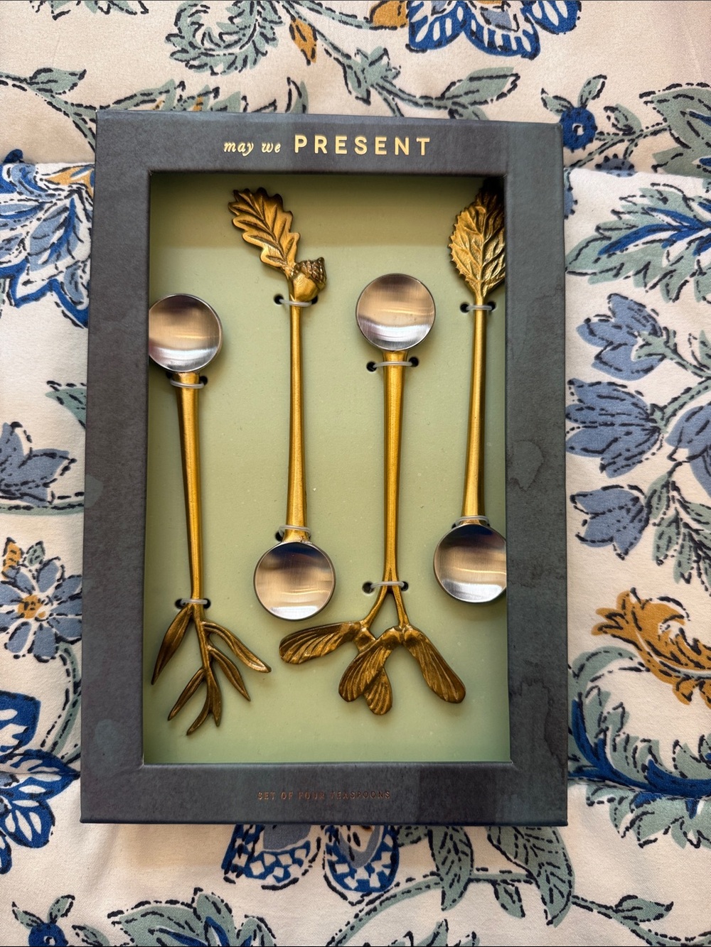 Anthropologie Gold Botanical Accent Teaspoons - Set of 4